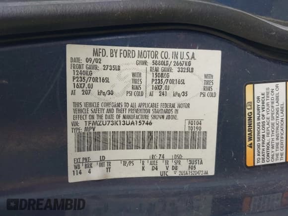 ✅ 2003 Ford Explorer XLT • VIN: 1FMZU73K13UA15746 • Lot: 42234311. Listed on IAAI with 218,105 mi. Free auction sales archive from the USA and detailed vehicle history report at DreamBid. Image 9.