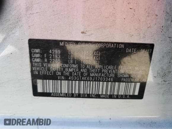 ✅ 2018 Subaru Impreza Special Sports • VIN: 4S3GTAK69J1703346 • Lot: 68673655. Listed on Copart with 143,408 mi. Free auction sales archive from the USA and detailed vehicle history report at DreamBid. Image 12.