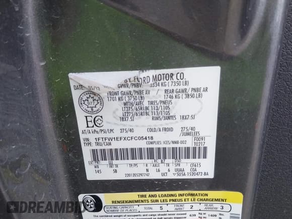 ✅ 2012 Ford F-150 Lariat • VIN: 1FTFW1EFXCFC05418 • Lot: 42330857. Wystawiony na IAAI z przebiegiem 118 094 mil. Bezpłatny archiwum sprzedaży aukcyjnych z USA i szczegółowy raport historii pojazdu na DreamBid. Zdjęcie 9.