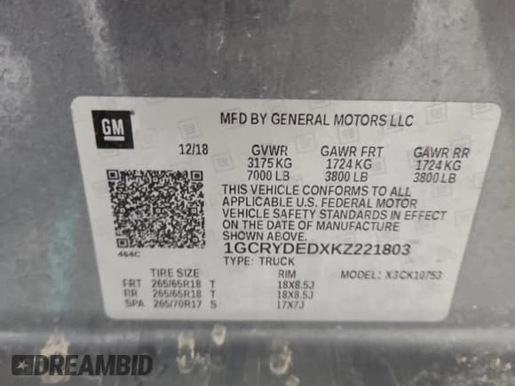 ✅ 2019 Chevrolet Silverado 1500 LT • VIN: 1GCRYDEDXKZ221803 • Lot: 93068025. Wystawiony na Copart z przebiegiem 95 064 mil. Bezpłatny archiwum sprzedaży aukcyjnych z USA i szczegółowy raport historii pojazdu na DreamBid. Zdjęcie 12.