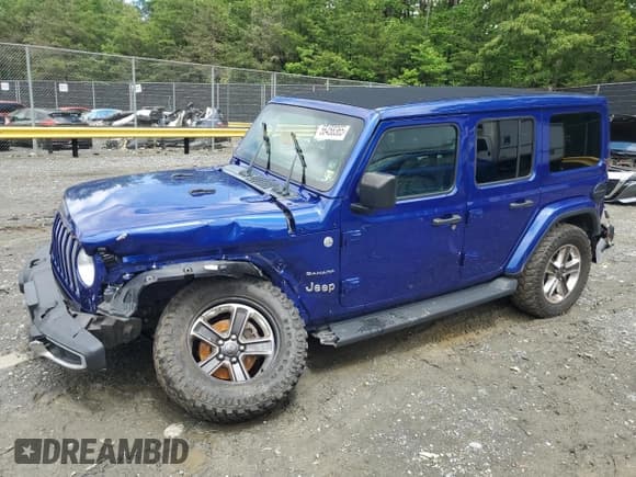 ✅ 2020 Jeep Wrangler Unlimited Sahara • VIN: 1C4HJXEG5LW182696 • Lot: 56458365. Listed on Copart with Not provided. Free auction sales archive from the USA and detailed vehicle history report at DreamBid. Image 1.