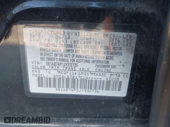 ✅ 2018 Nissan Sentra S • VIN: 3N1AB7AP1JY332736 • Lot: 43730535. Wystawiony na IAAI z przebiegiem 225 094 mil. Bezpłatny archiwum sprzedaży aukcyjnych z USA i szczegółowy raport historii pojazdu na DreamBid. Zdjęcie 9.