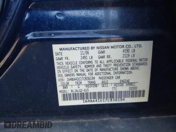 ✅ 2007 Nissan Maxima SE • VIN: 1N4BA41E17C836194 • Lot: 43672465. Wystawiony na IAAI z przebiegiem 138 245 mil. Bezpłatny archiwum sprzedaży aukcyjnych z USA i szczegółowy raport historii pojazdu na DreamBid. Zdjęcie 9.