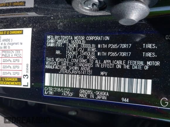 ✅ 2023 Toyota 4Runner TRD Off Road Premium • VIN: JTERU5JR6P6141731 • Lot: 42376061. Listed on IAAI with 38,866 mi. Free auction sales archive from the USA and detailed vehicle history report at DreamBid. Image 9.