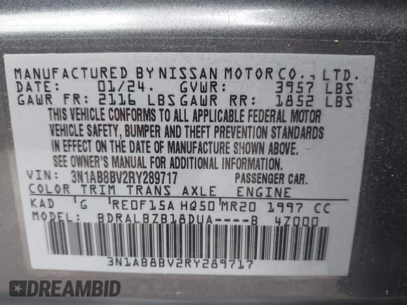 ✅ 2024 Nissan Sentra S • VIN: 3N1AB8BV2RY289717 • Lot: 43367444. Wystawiony na IAAI z przebiegiem 93 615 mil. Bezpłatny archiwum sprzedaży aukcyjnych z USA i szczegółowy raport historii pojazdu na DreamBid. Zdjęcie 9.