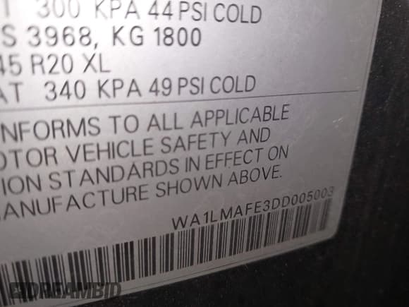 ✅ 2013 Audi Q7 Premium Plus • VIN: WA1LMAFE3DD005003 • Lot: 43568185. Listed on IAAI with 195,902 mi. Free auction sales archive from the USA and detailed vehicle history report at DreamBid. Image 9.