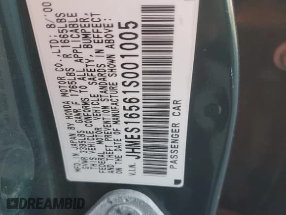 ✅ 2001 Honda Civic LX • VIN: JHMES16561S001005 • Lot: 85138125. Listed on Copart with 178,363 mi. Free auction sales archive from the USA and detailed vehicle history report at DreamBid. Image 12.