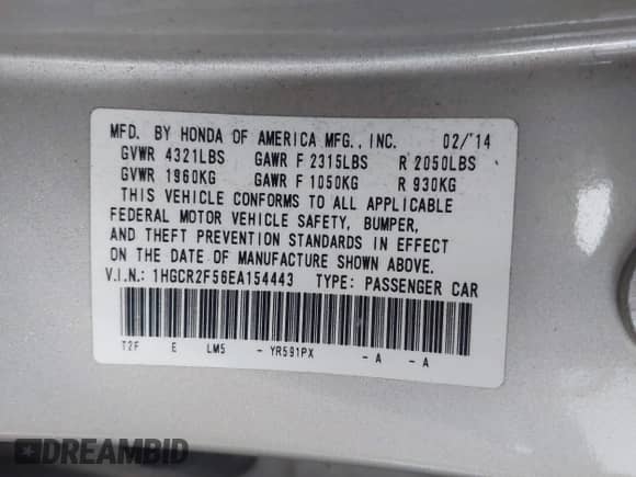 2014 Honda Accord Sport с VIN 1HGCR2F56EA154443, выставлен на аукционе IAAI как лот 43237379 с пробегом 125 485 миль миль и . История ставок и продаж доступна на DreamBid. Изображение 9.