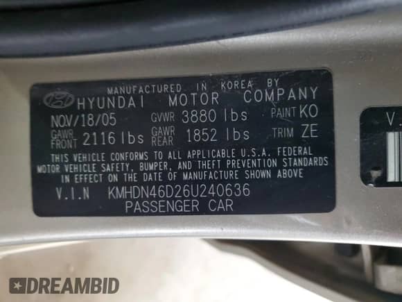 2006 Hyundai Elantra GLS z VIN KMHDN46D26U240636, wystawiony jako Copart lot #79419914 z przebiegiem 190 223 mil mil oraz Szkoda całkowita • Salvage title. Historia ofert i sprzedaży dostępna na DreamBid. Obrazek 12.