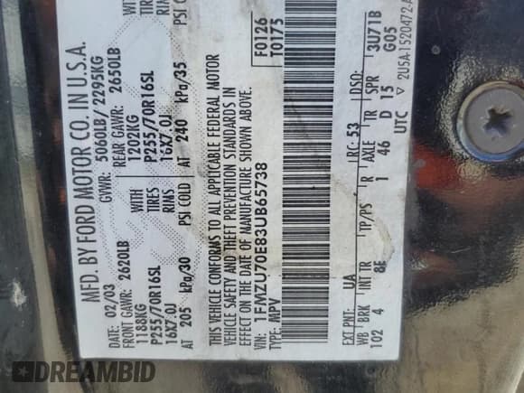 ✅ 2003 Ford Explorer Sport XLS • VIN: 1FMZU70E83UB65738 • Lot: 57590715. Listed on Copart with 176,678 mi. Free auction sales archive from the USA and detailed vehicle history report at DreamBid. Image 13.