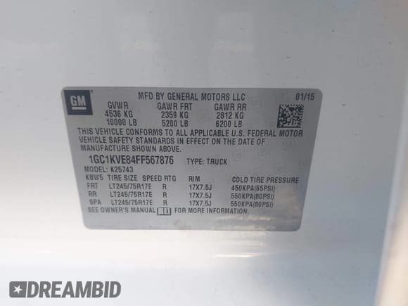 ✅ 2015 Chevrolet Silverado 2500HD LT • VIN: 1GC1KVE84FF567876 • Lot: 41898166. Listed on IAAI with 110,280 mi. Free auction sales archive from the USA and detailed vehicle history report at DreamBid. Image 9.