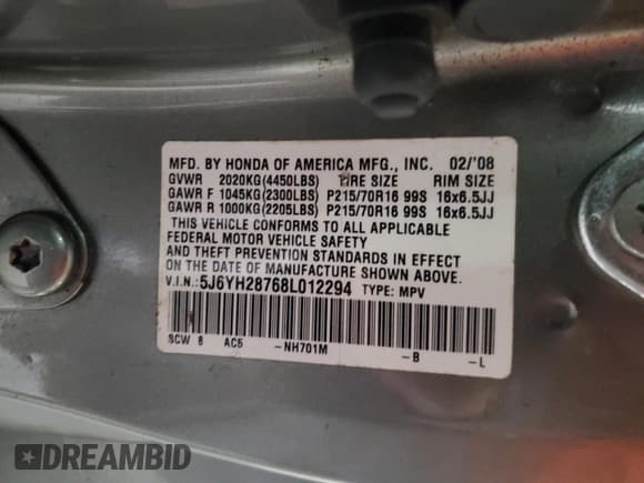 ✅ 2008 Honda Element EX • VIN: 5J6YH28768L012294 • Лот: 92234935. Опубликован ранее на Copart с пробегом 182 153 миль. Бесплатный доступ к архиву аукционных продаж из США и подробный отчёт об истории автомобиля на DreamBid. Изображение 14.