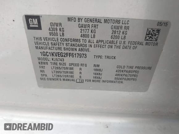 ✅ 2015 Chevrolet Silverado 2500HD LT • VIN: 1GC1KVEG2FF617973 • Лот: 43701265. Опубликован ранее на IAAI с пробегом 241 513 миль. Бесплатный доступ к архиву аукционных продаж из США и подробный отчёт об истории автомобиля на DreamBid. Изображение 9.