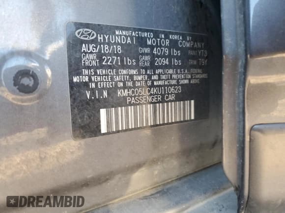 ✅ 2019 Hyundai Ioniq Limited • VIN: KMHC05LC4KU110623 • Lot: 82286405. Listed on Copart with Not provided. Free auction sales archive from the USA and detailed vehicle history report at DreamBid. Image 12.