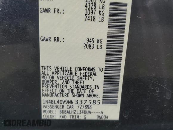 ✅ 2022 Nissan Altima SV • VIN: 1N4BL4DV9NN337585 • Лот: 68678105. Опубликован ранее на Copart с пробегом 75 872 миль. Бесплатный доступ к архиву аукционных продаж из США и подробный отчёт об истории автомобиля на DreamBid. Изображение 12.