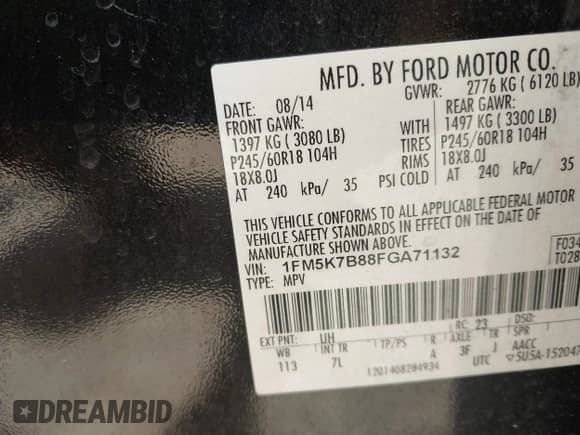 ✅ 2015 Ford Explorer • VIN: 1FM5K7B88FGA71132 • Лот: 42276096. Опубликован ранее на IAAI с пробегом 245 367 миль. Бесплатный доступ к архиву аукционных продаж из США и подробный отчёт об истории автомобиля на DreamBid. Изображение 9.