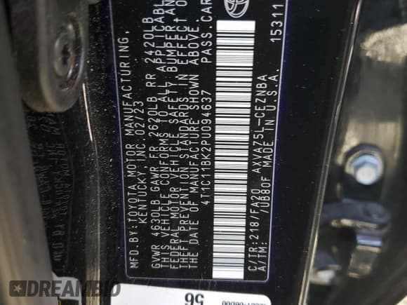 ✅ 2023 Toyota Camry LE • VIN: 4T1C11BK2PU094637 • Lot: 85077035. Wystawiony na Copart z przebiegiem 10 539 mil. Bezpłatny archiwum sprzedaży aukcyjnych z USA i szczegółowy raport historii pojazdu na DreamBid. Zdjęcie 12.