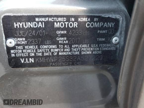 2002 Hyundai Sonata с VIN KMHWF25S32A527229, выставлен на аукционе Copart как лот 86625724 с пробегом 71 042 миль миль и Чистый • Clean title. История ставок и продаж доступна на DreamBid. Изображение 12.