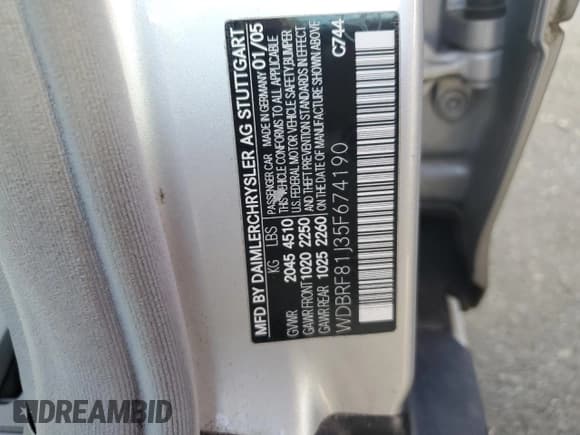 ✅ 2005 Mercedes-Benz C 240 • VIN: WDBRF81J35F674190 • Lot: 42167015. Wystawiony na Copart z przebiegiem 157 003 mil. Bezpłatny archiwum sprzedaży aukcyjnych z USA i szczegółowy raport historii pojazdu na DreamBid. Zdjęcie 12.