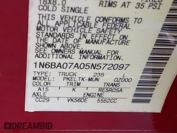 ✅ 2005 Nissan Titan LE • VIN: 1N6BA07A05N572097 • Lot: 43145942. Wystawiony na IAAI z przebiegiem 219 076 mil. Bezpłatny archiwum sprzedaży aukcyjnych z USA i szczegółowy raport historii pojazdu na DreamBid. Zdjęcie 9.