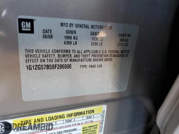 ✅ 2008 Chevrolet Malibu 1LS • VIN: 1G1ZG57B58F286906 • Lot: 71411834. Listed on Copart with 141,093 mi. Free auction sales archive from the USA and detailed vehicle history report at DreamBid. Image 14.