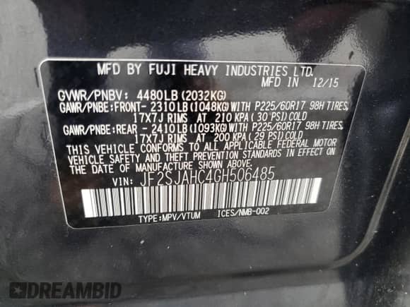 2016 Subaru Forester Limited с VIN JF2SJAHC4GH506485, выставлен на аукционе Copart как лот 82352395 с пробегом 44 423 миль миль и Списание • Salvage title. История ставок и продаж доступна на DreamBid. Изображение 13.