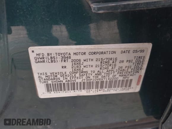 ✅ 1999 Toyota RAV4 • VIN: JT3HP10V6X7142200 • Lot: 42881865. Listed on IAAI with 241,892 mi. Free auction sales archive from the USA and detailed vehicle history report at DreamBid. Image 9.