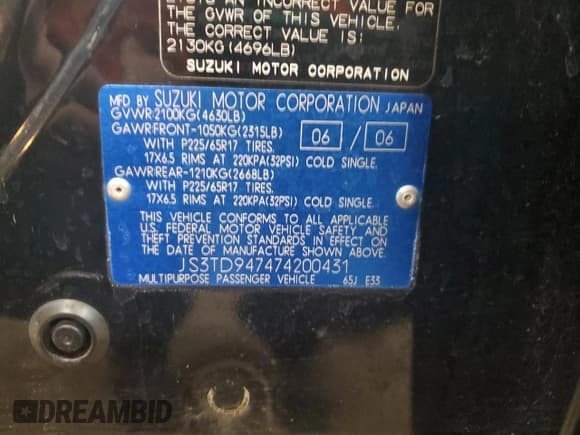 ✅ 2007 Suzuki Grand Vitara Luxury • VIN: JS3TD947474200431 • Lot: 49547085. Listed on Copart with 133,477 mi. Free auction sales archive from the USA and detailed vehicle history report at DreamBid. Image 13.