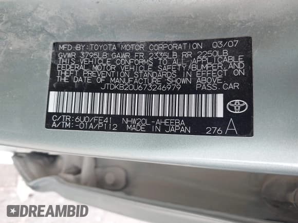 ✅ 2007 Toyota Prius • VIN: JTDKB20U673246979 • Лот: 43426480. Опубликован ранее на IAAI с пробегом 225 524 миль. Бесплатный доступ к архиву аукционных продаж из США и подробный отчёт об истории автомобиля на DreamBid. Изображение 9.