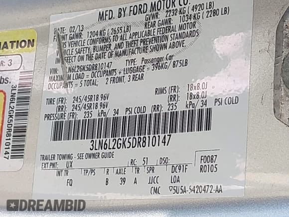 ✅ 2013 Lincoln MKZ • VIN: 3LN6L2GK5DR810147 • Lot: 40102072. Wystawiony na IAAI z przebiegiem 133 690 mil. Bezpłatny archiwum sprzedaży aukcyjnych z USA i szczegółowy raport historii pojazdu na DreamBid. Zdjęcie 9.