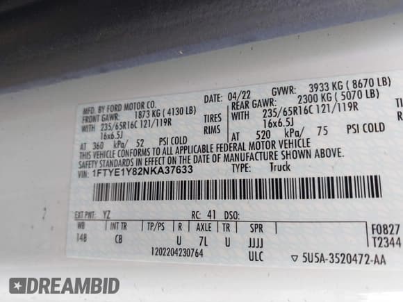 ✅ 2022 Ford Transit Cargo • VIN: 1FTYE1Y82NKA37633 • Lot: 42813396. Wystawiony na IAAI z przebiegiem 75 668 mil. Bezpłatny archiwum sprzedaży aukcyjnych z USA i szczegółowy raport historii pojazdu na DreamBid. Zdjęcie 9.