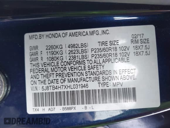 ✅ 2017 Acura RDX Advance • VIN: 5J8TB4H7XHL031946 • Lot: 41999596. Listed on IAAI with 51,653 mi. Free auction sales archive from the USA and detailed vehicle history report at DreamBid. Image 9.