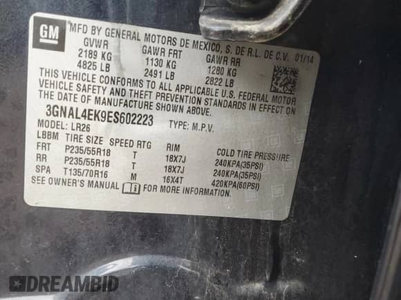 2014 Chevrolet Captiva Sport LTZ с VIN 3GNAL4EK9ES602223, выставлен на аукционе Copart как лот 85486544 с пробегом 83 708 миль миль и Списание • Salvage title. История ставок и продаж доступна на DreamBid. Изображение 12.