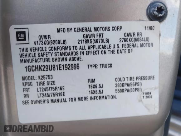 ✅ 2001 Chevrolet Silverado 2500HD LS • VIN: 1GCHK29U81E192996 • Лот: 43303691. Опубликован ранее на IAAI с пробегом 215 663 миль. Бесплатный доступ к архиву аукционных продаж из США и подробный отчёт об истории автомобиля на DreamBid. Изображение 9.