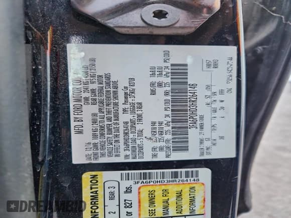 ✅ 2017 Ford Fusion SE • VIN: 3FA6P0HD3HR264148 • Lot: 96113415. Listed on Copart with 146,437 mi. Free auction sales archive from the USA and detailed vehicle history report at DreamBid. Image 12.