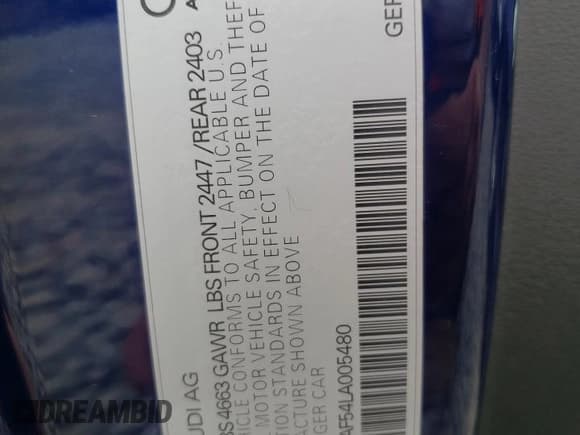 ✅ 2020 Audi A5 Premium Plus • VIN: WAUTNAF54LA005480 • Лот: 65745803. Опубликован ранее на Copart с пробегом Не указан. Бесплатный доступ к архиву аукционных продаж из США и подробный отчёт об истории автомобиля на DreamBid. Изображение 13.