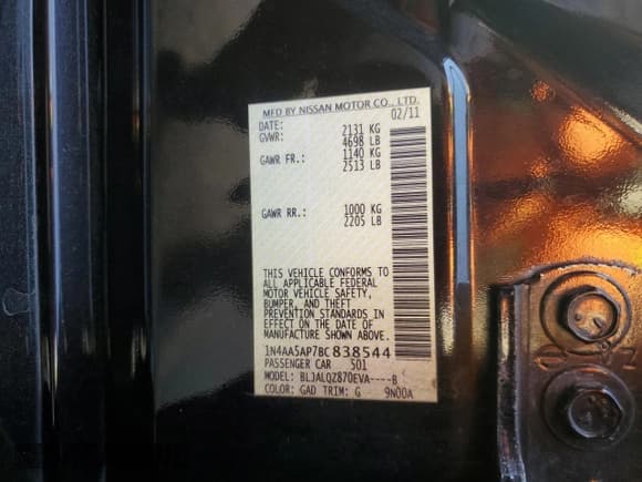 ✅ 2011 Nissan Maxima S • VIN: 1N4AA5AP7BC838544 • Lot: 91204625. Listed on Copart with 242,922 mi. Free auction sales archive from the USA and detailed vehicle history report at DreamBid. Image 12.