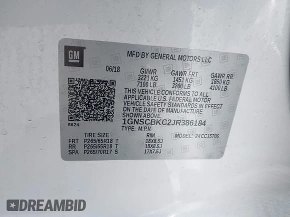 ✅ 2018 Chevrolet Tahoe LT • VIN: 1GNSCBKC2JR386184 • Lot: 42866122. Listed on IAAI with 107,979 mi. Free auction sales archive from the USA and detailed vehicle history report at DreamBid. Image 9.