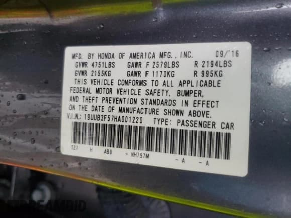 ✅ 2017 Acura TLX V6 w/Technology Pkg • VIN: 19UUB3F57HA001220 • Lot: 84193595. Listed on Copart with 170,618 mi. Free auction sales archive from the USA and detailed vehicle history report at DreamBid. Image 12.