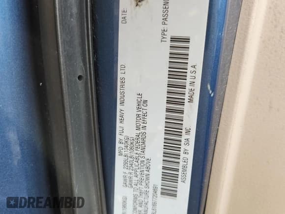 ✅ 2007 Subaru Legacy Special • VIN: 4S3BL616977204691 • Lot: 64371645. Listed on Copart with 124,997 mi. Free auction sales archive from the USA and detailed vehicle history report at DreamBid. Image 12.