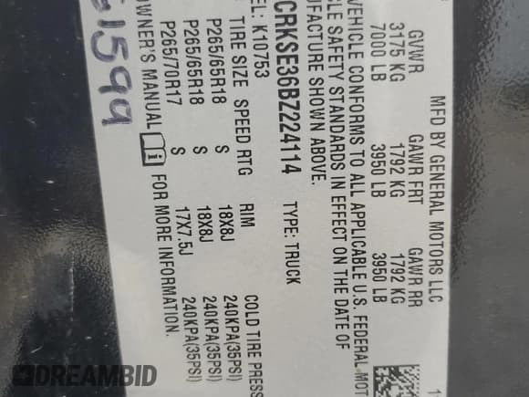 ✅ 2011 Chevrolet Silverado 1500 LT • VIN: 1GCRKSE36BZ224114 • Lot: 85300065. Listed on Copart with 145,716 mi. Free auction sales archive from the USA and detailed vehicle history report at DreamBid. Image 12.