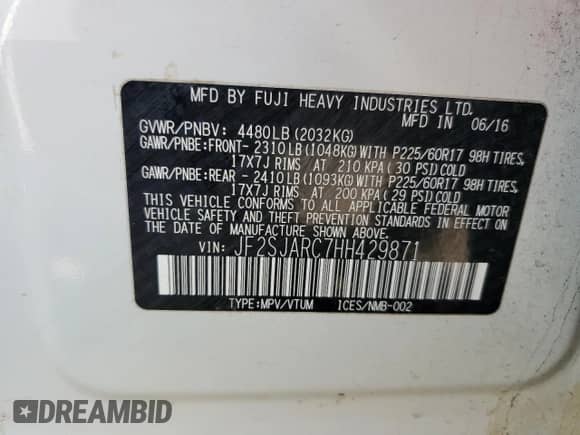 2017 Subaru Forester Limited with VIN JF2SJARC7HH429871, listed as a Copart auction lot 89546565 with 73,794 mi miles and Salvage title. Bid and sale history available at DreamBid. Image 13.