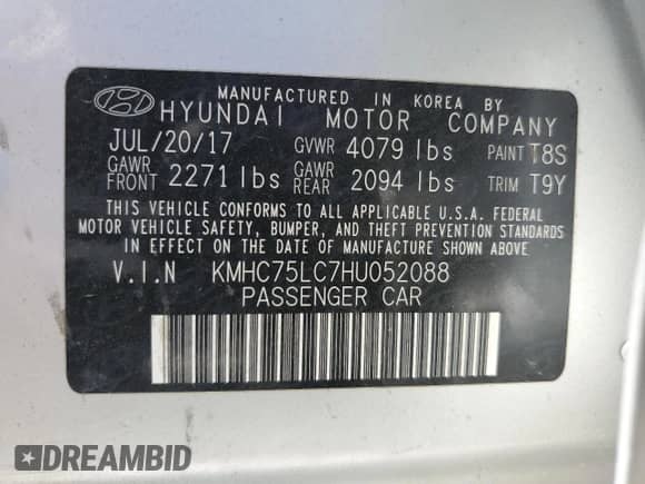 2017 Hyundai Ioniq SEL с VIN KMHC75LC7HU052088, выставлен на аукционе Copart как лот 70849284 с пробегом 278 302 миль миль и Чистый • Clean title. История ставок и продаж доступна на DreamBid. Изображение 12.