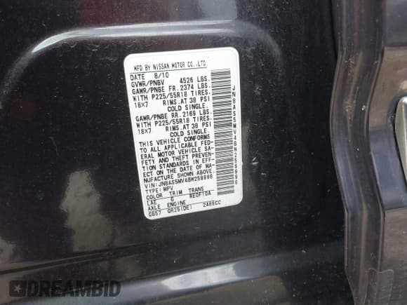 ✅ 2011 Nissan Rogue S • VIN: JN8AS5MV4BW259998 • Lot: 43656838. Listed on IAAI with 130,663 mi. Free auction sales archive from the USA and detailed vehicle history report at DreamBid. Image 9.