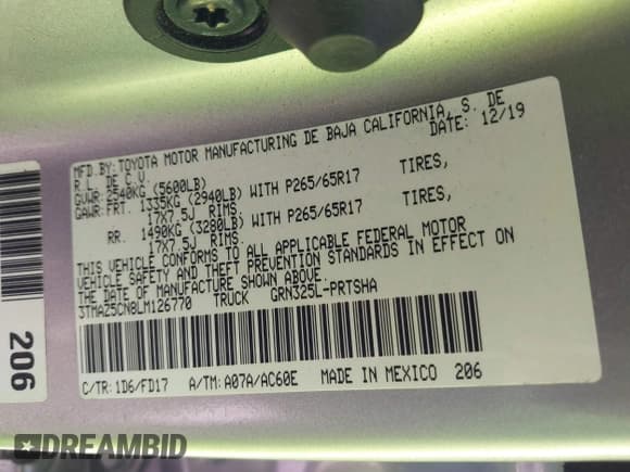 ✅ 2020 Toyota Tacoma SR5 • VIN: 3TMAZ5CN8LM126770 • Lot: 41644091. Listed on IAAI with 49,299 mi. Free auction sales archive from the USA and detailed vehicle history report at DreamBid. Image 9.