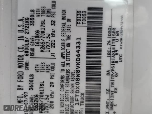 ✅ 1997 Ford F-150 • VIN: 1FTDX08W8VKD64331 • Lot: 91916645. Listed on Copart with 223,588 mi. Free auction sales archive from the USA and detailed vehicle history report at DreamBid. Image 12.