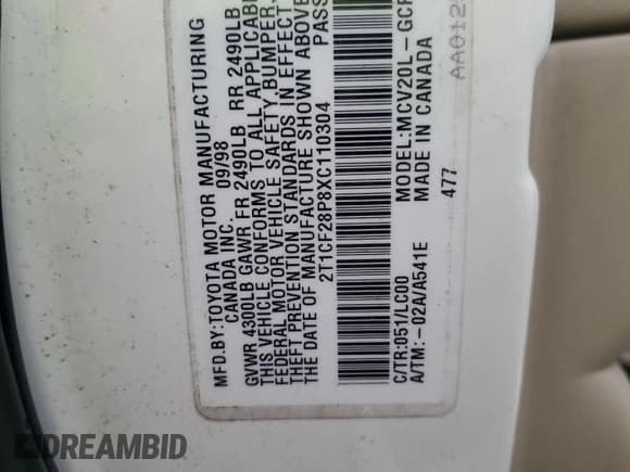 ✅ 1999 Toyota Solara SLE • VIN: 2T1CF28P8XC110304 • Lot: 87375695. Wystawiony na Copart z przebiegiem 146 393 mil. Bezpłatny archiwum sprzedaży aukcyjnych z USA i szczegółowy raport historii pojazdu na DreamBid. Zdjęcie 12.