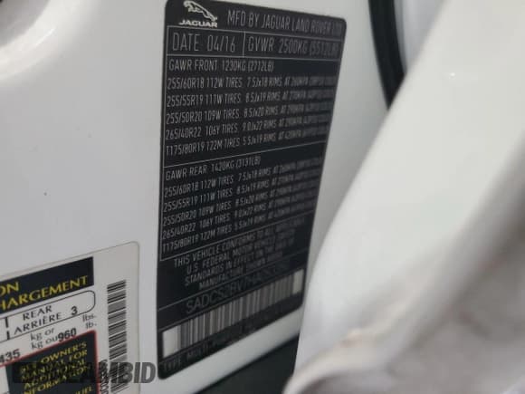 ✅ 2017 Jaguar F-Pace 35t • VIN: SADCS2BV7HA053350 • Lot: 66388915. Wystawiony na Copart z przebiegiem 97 580 mil. Bezpłatny archiwum sprzedaży aukcyjnych z USA i szczegółowy raport historii pojazdu na DreamBid. Zdjęcie 14.
