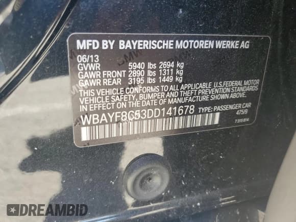 ✅ 2013 BMW 7 Series 750Li xDrive • VIN: WBAYF8C53DD141678 • Lot: 84033775. Wystawiony na Copart z przebiegiem 83 931 mil. Bezpłatny archiwum sprzedaży aukcyjnych z USA i szczegółowy raport historii pojazdu na DreamBid. Zdjęcie 12.