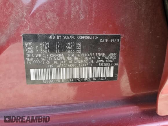 ✅ 2018 Subaru Impreza Special Sports • VIN: 4S3GTAK60J1744514 • Lot: 71275265. Listed on Copart with 50,970 mi. Free auction sales archive from the USA and detailed vehicle history report at DreamBid. Image 13.